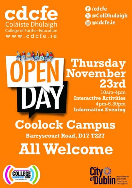 Open Day at Coláiste Dhúlaigh College of Further Education this Thursday