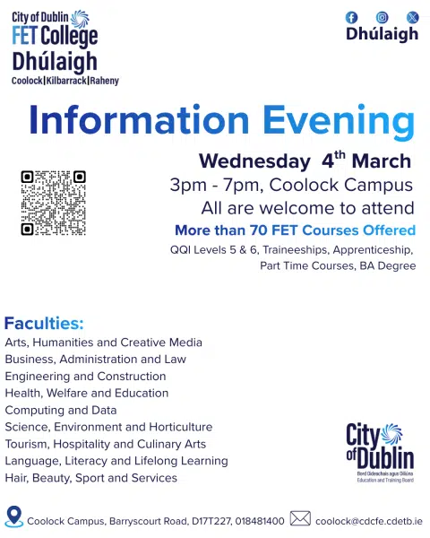 City of Dublin FET College, Dhúlaigh – Information Evening 4th March